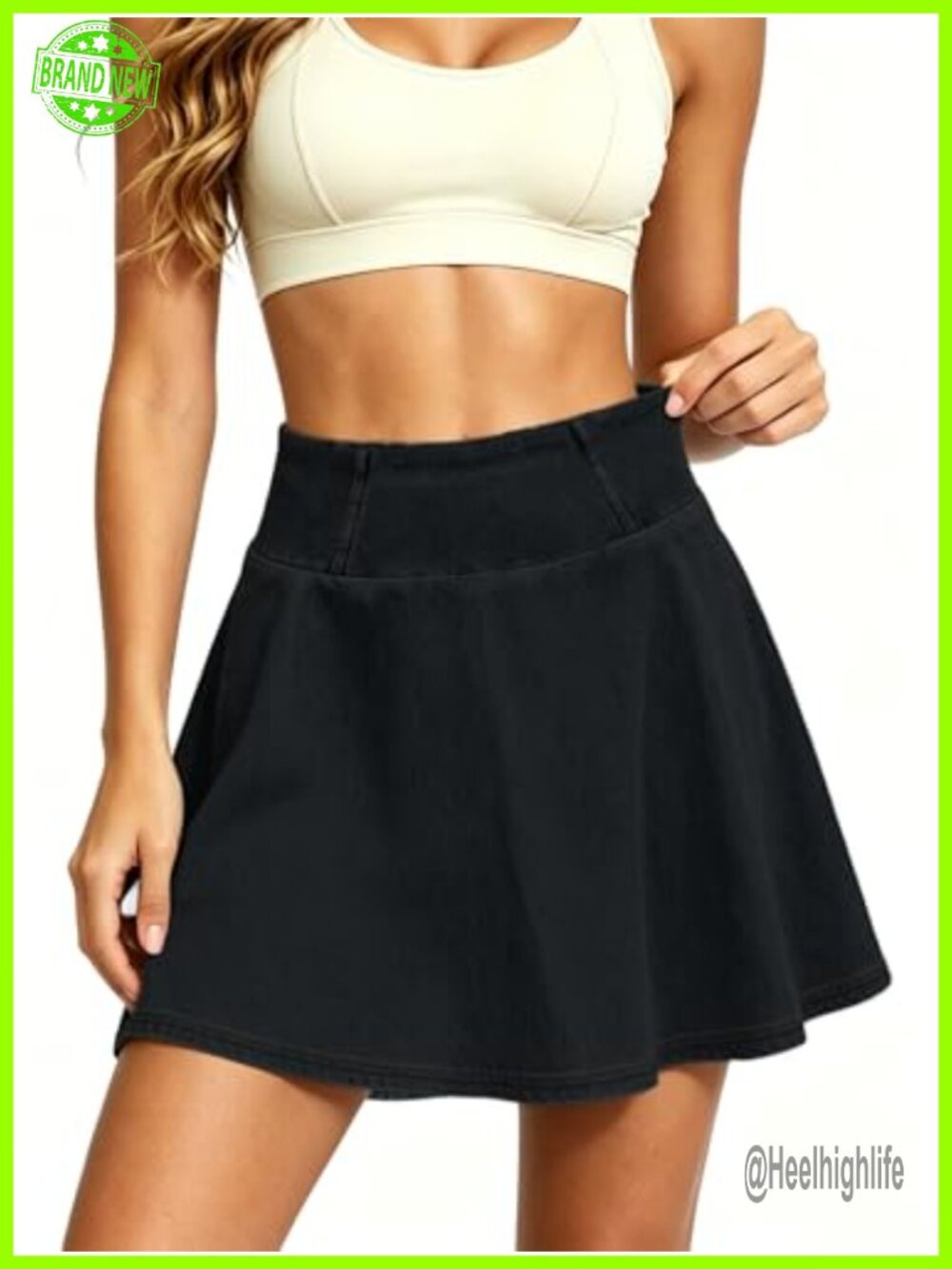 Women's Denim Skort High Waist Stretchy A-Line Mini Skirt with Pockets